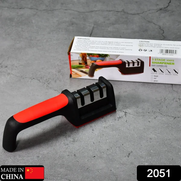 Manual Red Knife Sharpener 3 Stage Sharpening Tool For Ceramic Knife And Steel Knives.(w) - Image 8