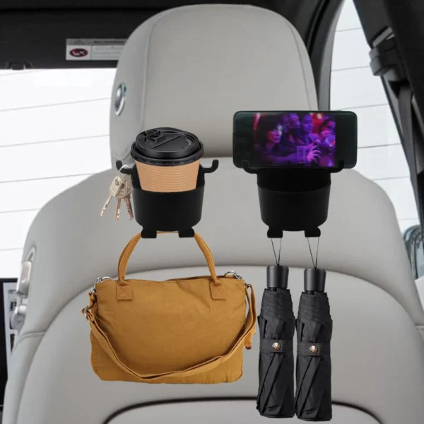 Car Headrest Backseat Organizer, 3 In Automotive Cell Phone Drink Cupholder Adapter With Headrest Hooks For Kids And Adults. - Image 7