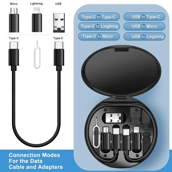 Mini Multi-Functional Fast Charging Data Cable Set For Apple, Android, Type C Charging. (5in1) - Image 4