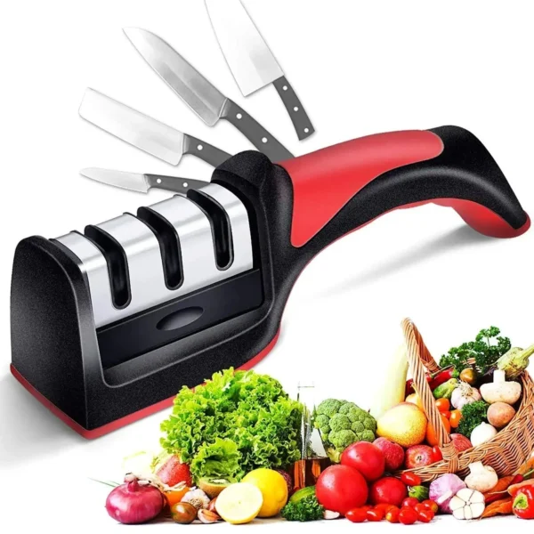 Manual Red Knife Sharpener 3 Stage Sharpening Tool For Ceramic Knife And Steel Knives.(w) - Image 4