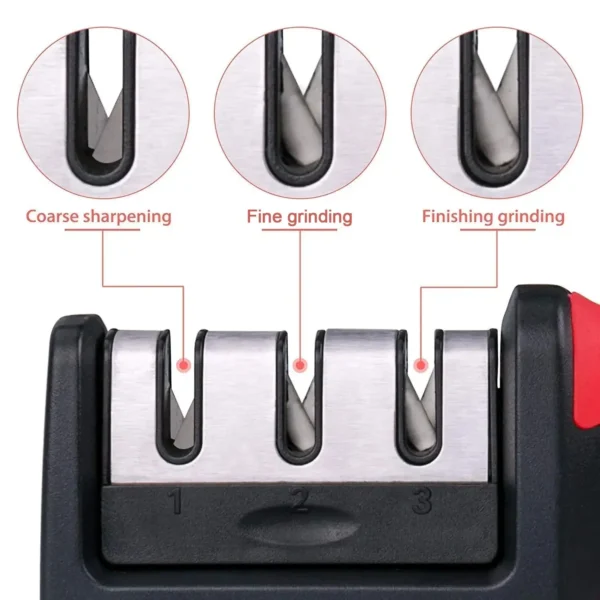 Manual Red Knife Sharpener 3 Stage Sharpening Tool For Ceramic Knife And Steel Knives.(w) - Image 3