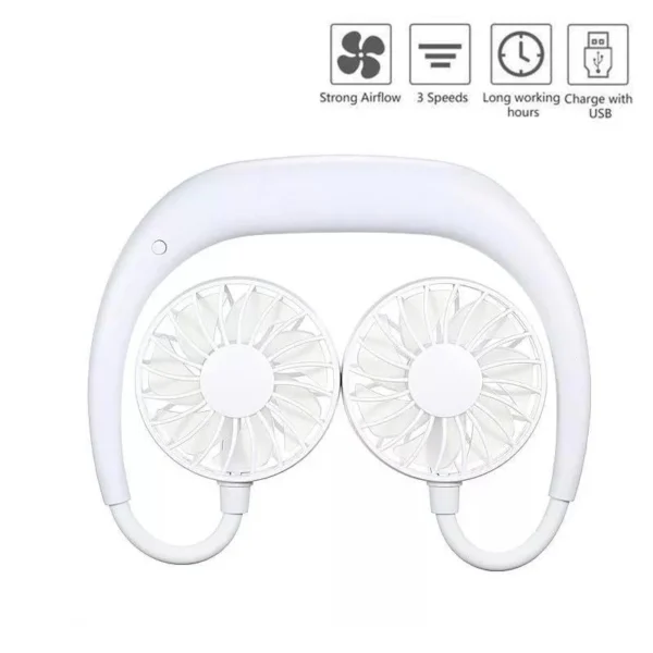 Portable USB Battery Rechargeable Mini Fan - Headphone Design Wearable Neckband Fan - Image 6