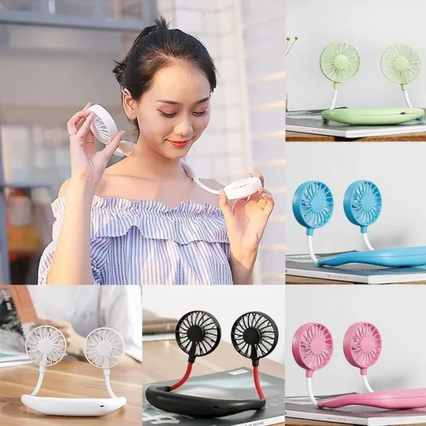 Portable USB Battery Rechargeable Mini Fan - Headphone Design Wearable Neckband Fan - Image 4