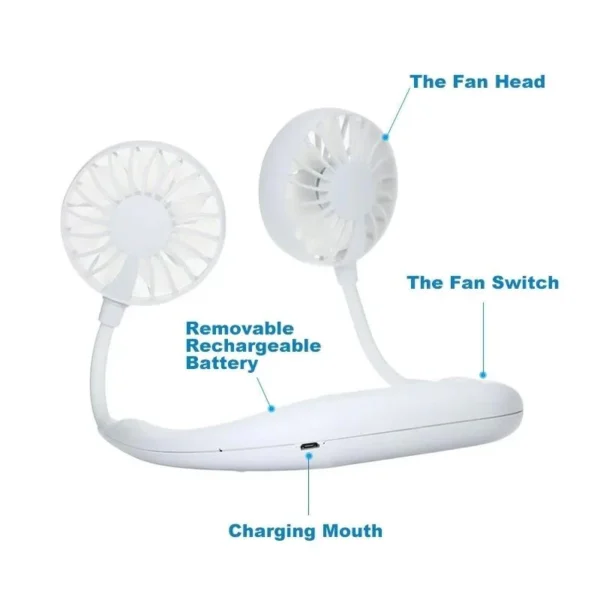 Portable USB Battery Rechargeable Mini Fan - Headphone Design Wearable Neckband Fan - Image 3