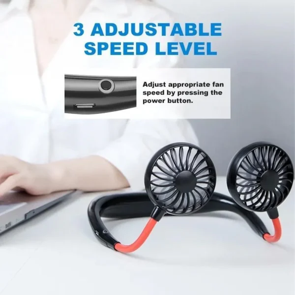 Portable USB Battery Rechargeable Mini Fan - Headphone Design Wearable Neckband Fan