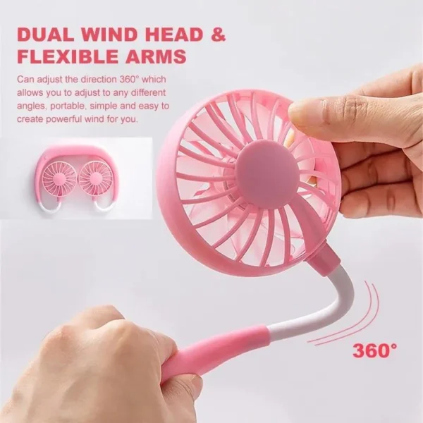 Portable USB Battery Rechargeable Mini Fan - Headphone Design Wearable Neckband Fan - Image 2