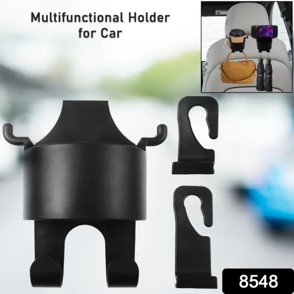 Car Headrest Backseat Organizer, 3 In Automotive Cell Phone Drink Cupholder Adapter With Headrest Hooks For Kids And Adults.